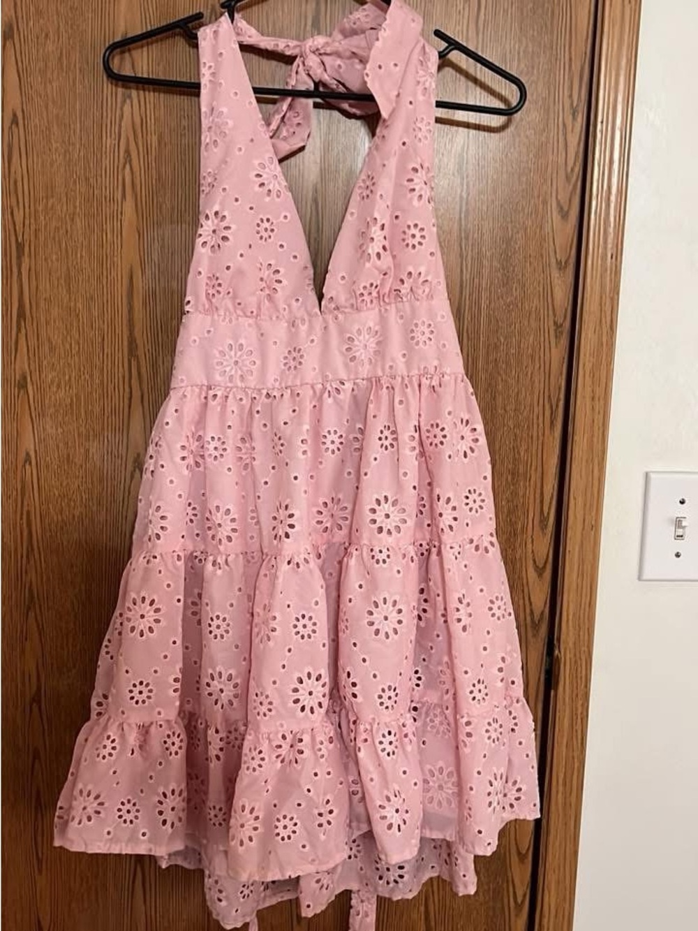 Pink Eyelet Halter Tiered